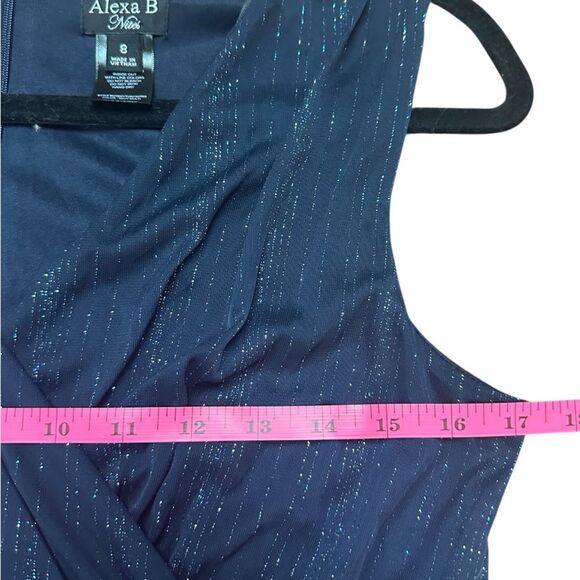 Alexa B Nites Shimmer Metallic Navy Maxi Dress Gown Formal Sleeveless NEW Size 8 - Picture 6 of 10